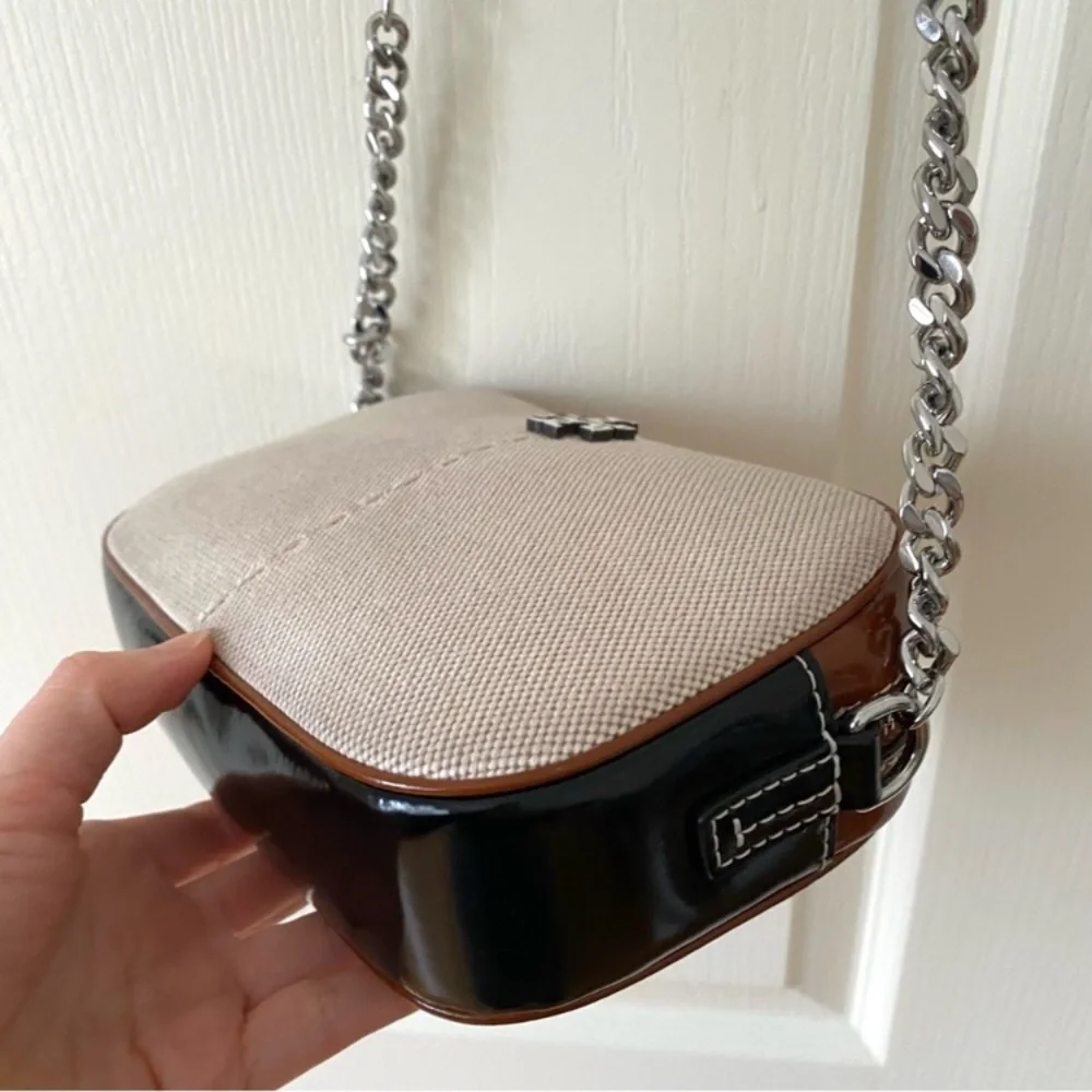 Tory Burch McGraw Color Block Patent Leather Canvas Camera Crossbody Bag - Picture 7 of 15